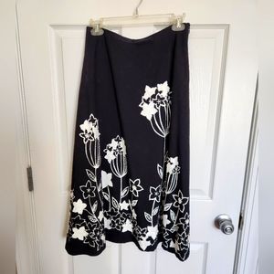 Gracie & Me Embroidered Black Skirt with White Sequins Flowers